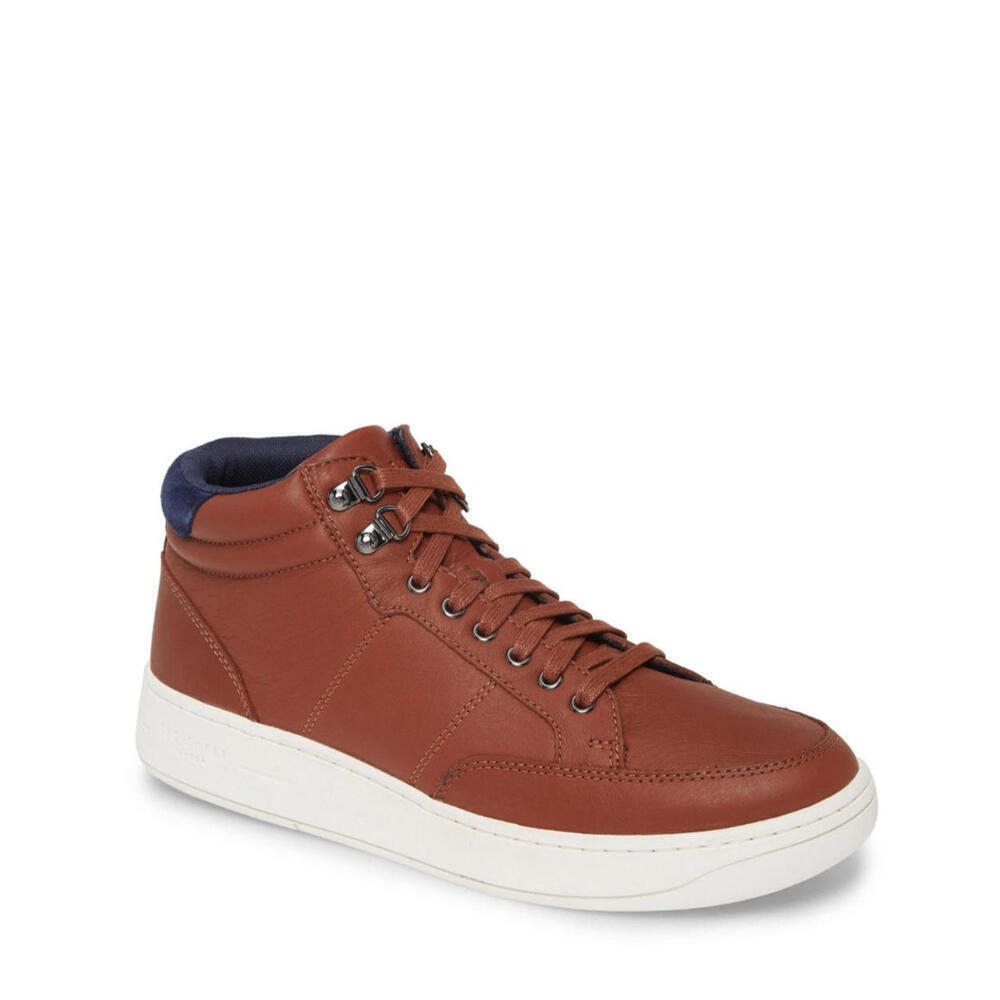 TED BAKER Men's Mallano Leather Sneakers Brown Blue SHOES EU 46 US 13 High top - Picture 1 of 9